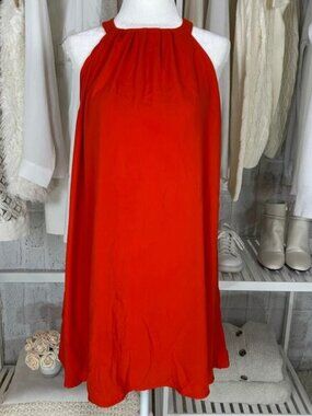 One Clothing Women's Size M Orange Halter Neck Button Back Swing Dress #0430